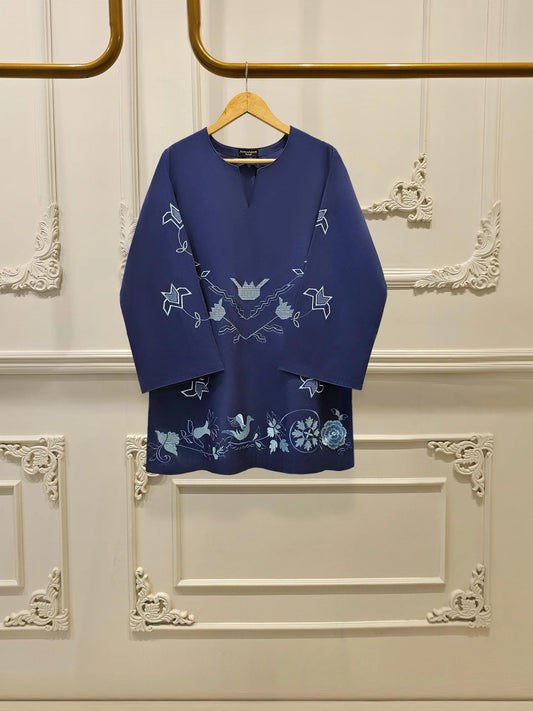 Embroidered Lawn Suit: Navy Blue Shalwar Kameez - Aghanoor 2 Piece