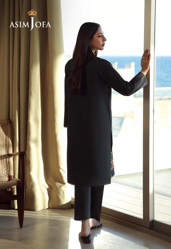 Asim Jofa Designer 2 Piece Embroidered Cotton Suit - Black