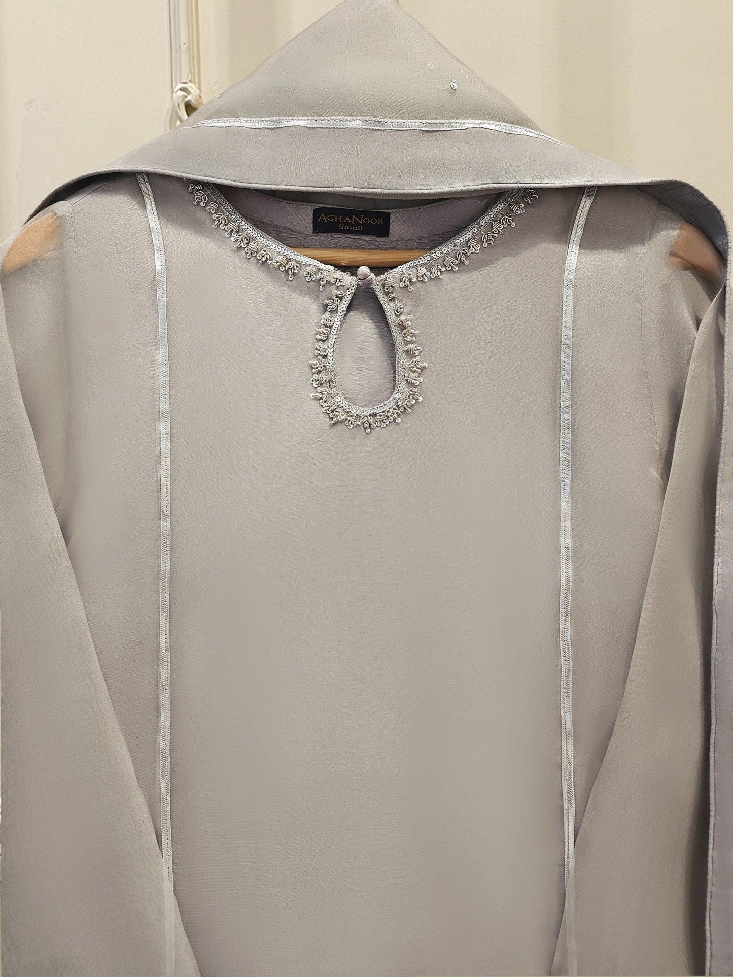 Aghanoor 3 piece - (Size- Medium) - Pure Organza Embroidered Suit - Gray