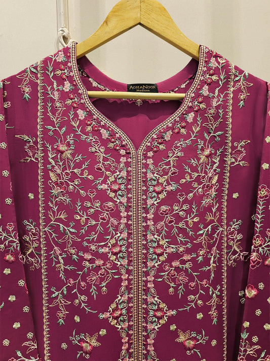 Aghanoor 2 piece - Heavily Embroidered Lawn Suit - India Pakistan Bangladesh Shalwar Kameez
