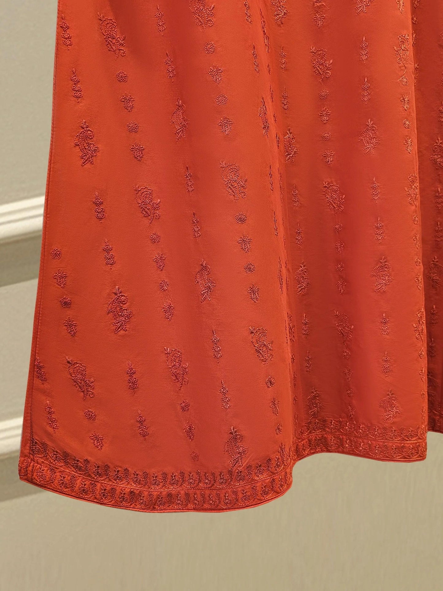 Agha Noor 2 piece - Embroidered Lawn Frock Suit - Rust -  India Pakistan Bangladesh Shalwar Kameez