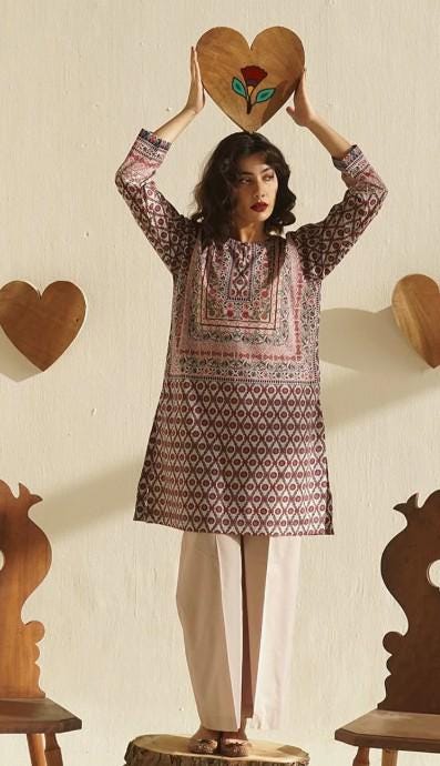 2 Piece Printed Cotton Viscose Shirt - Size(14) - Original Khaadi brand