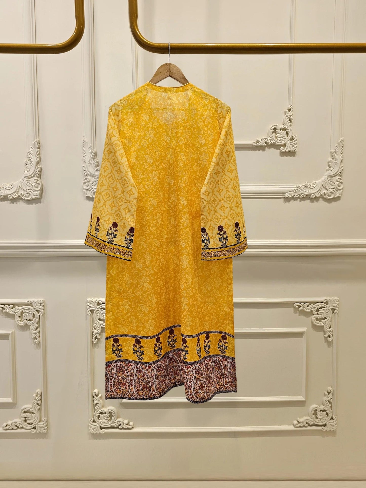 Aghanoor 2 piece - Digital Printed Embroidered Lawn Suit - Yellow - India Pakistan Bangladesh Dupatta Kameez