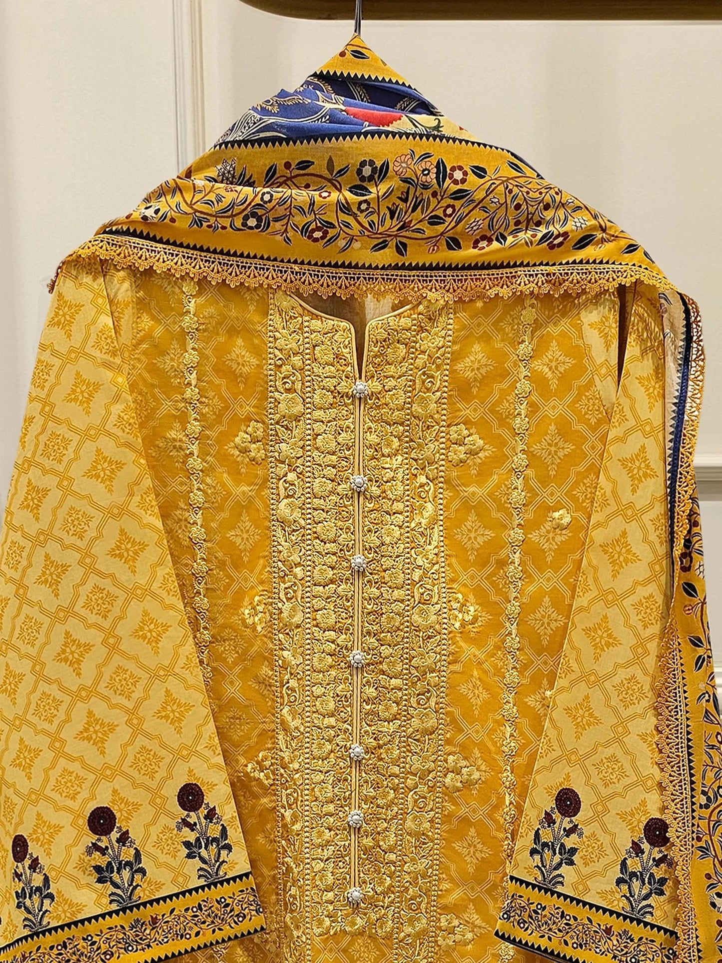Aghanoor 2 piece - Digital Printed Embroidered Lawn Suit - Yellow - India Pakistan Bangladesh Dupatta Kameez