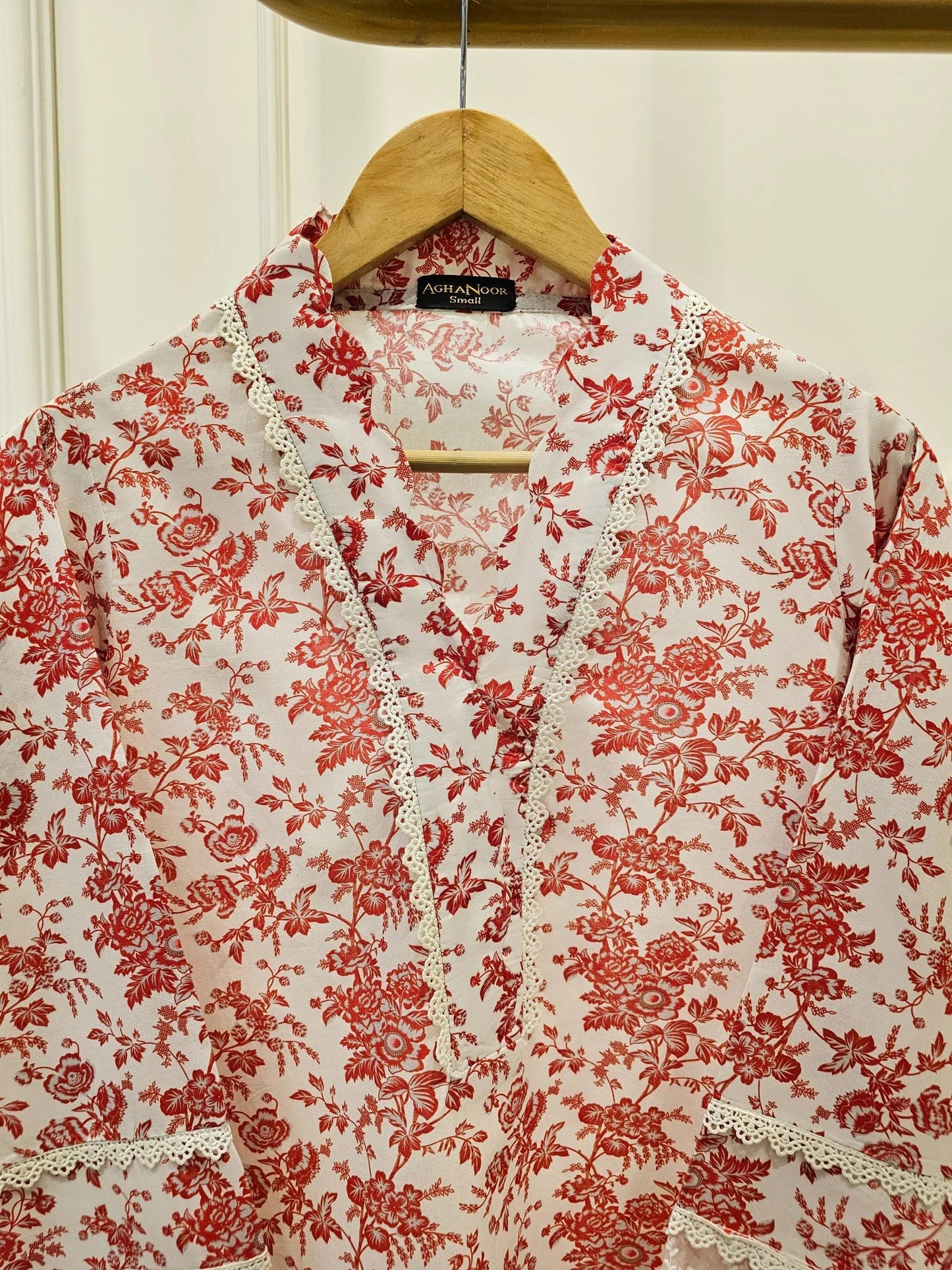 Aghanoor 2 piece - Digital Printed Embroidered Lawn Suit - Red - India Pakistan Bangladesh Shalwar Kameez