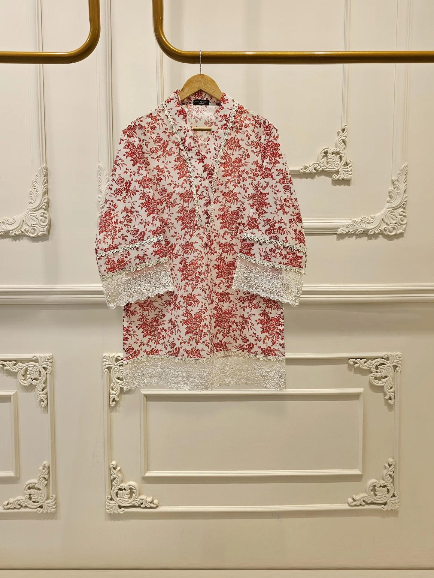 Aghanoor 2 piece - Digital Printed Embroidered Lawn Suit - Red - India Pakistan Bangladesh Shalwar Kameez