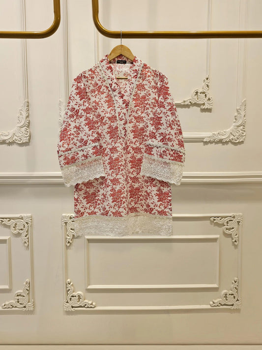 Aghanoor 2 piece - Digital Printed Embroidered Lawn Suit - Red - India Pakistan Bangladesh Shalwar Kameez