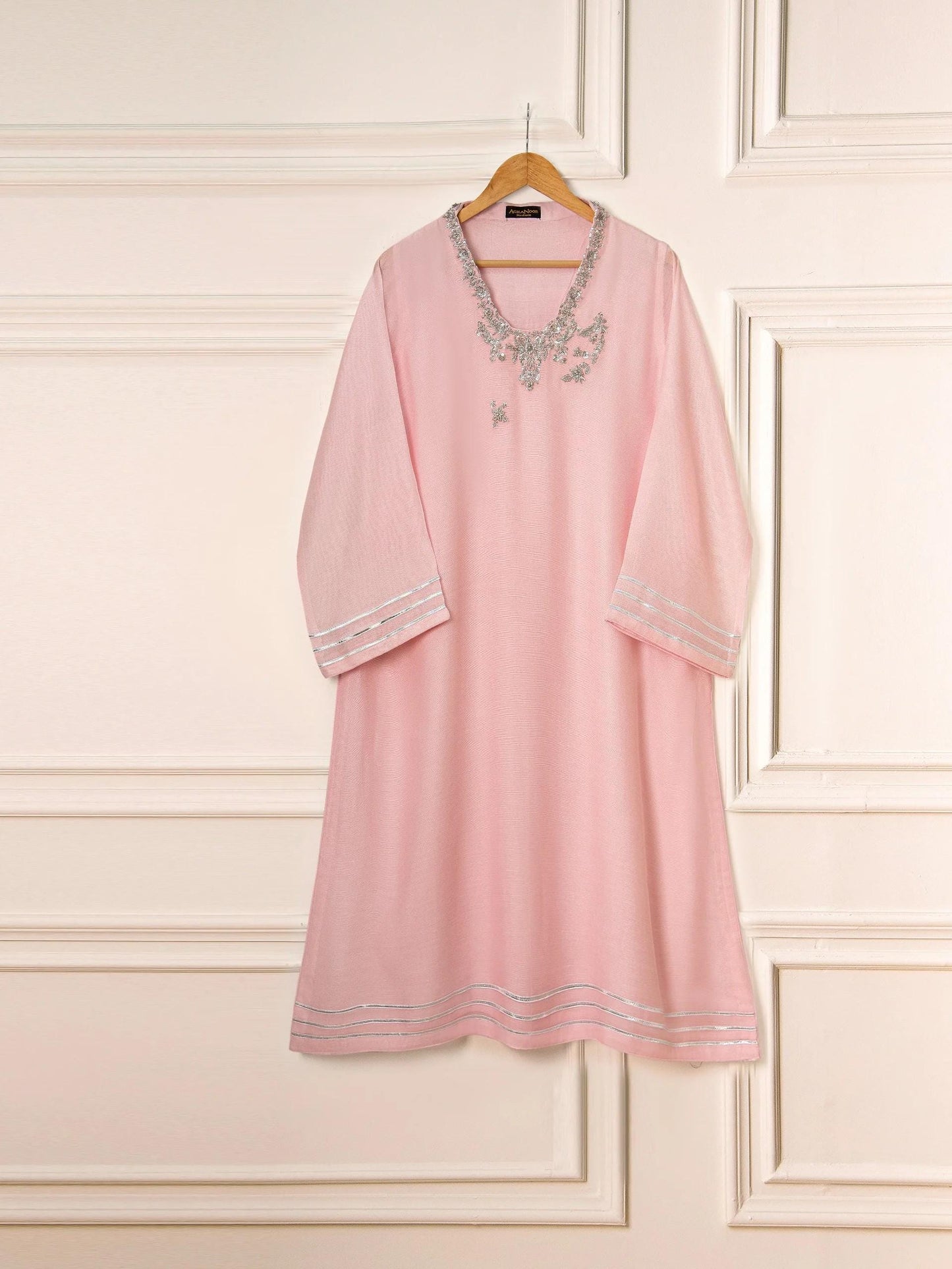 Aghanoor 3 Piece Pure Cotton Net Embroidered Suit Size (Medium, Large ) - Tea Pink