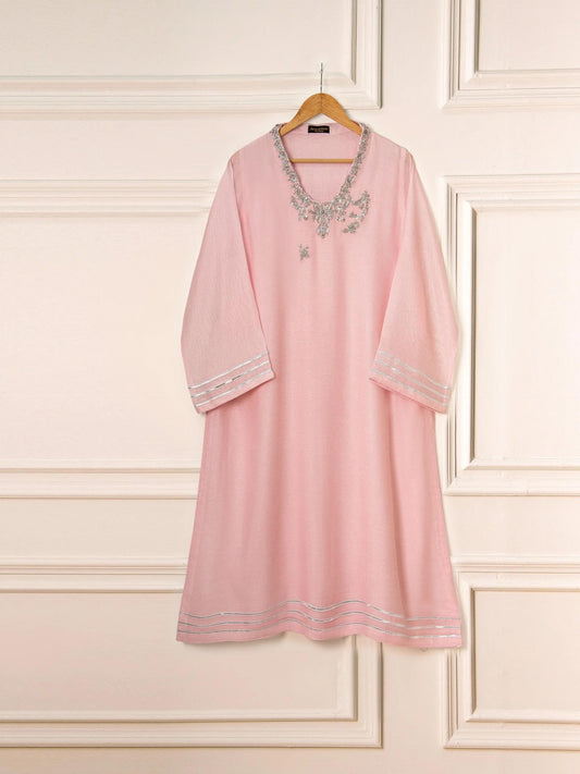Aghanoor 3 Piece Pure Cotton Net Embroidered Suit Size (Medium, Large ) - Tea Pink