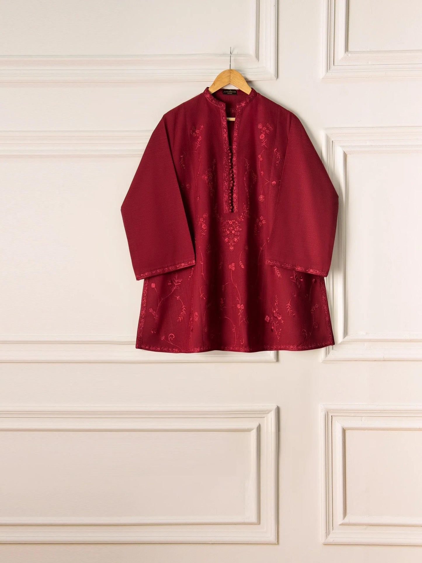 Aghanoor 2 piece - Embroidered Khaddar Suit (Size Medium, Large) - Maroon