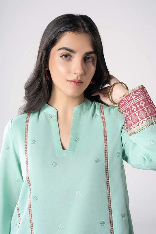 Maria.B - 2 Pc Banarsi Border Embroidered Two Tone Silk Suit