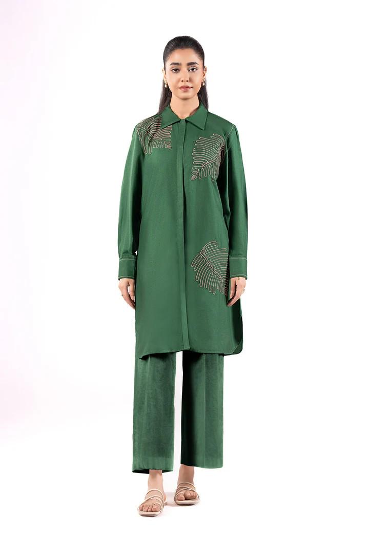 Maria.B - Embroidered Ripstop Shirt  (Medium, Large) - Green - shirt Only