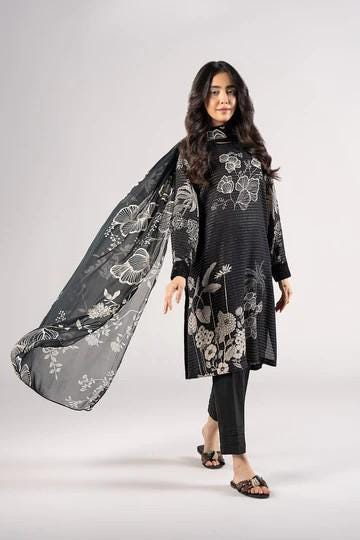 Maria.B - 2 Pc Embroidered Lurex Cotton Suit - Chiffon Dupatta - Large