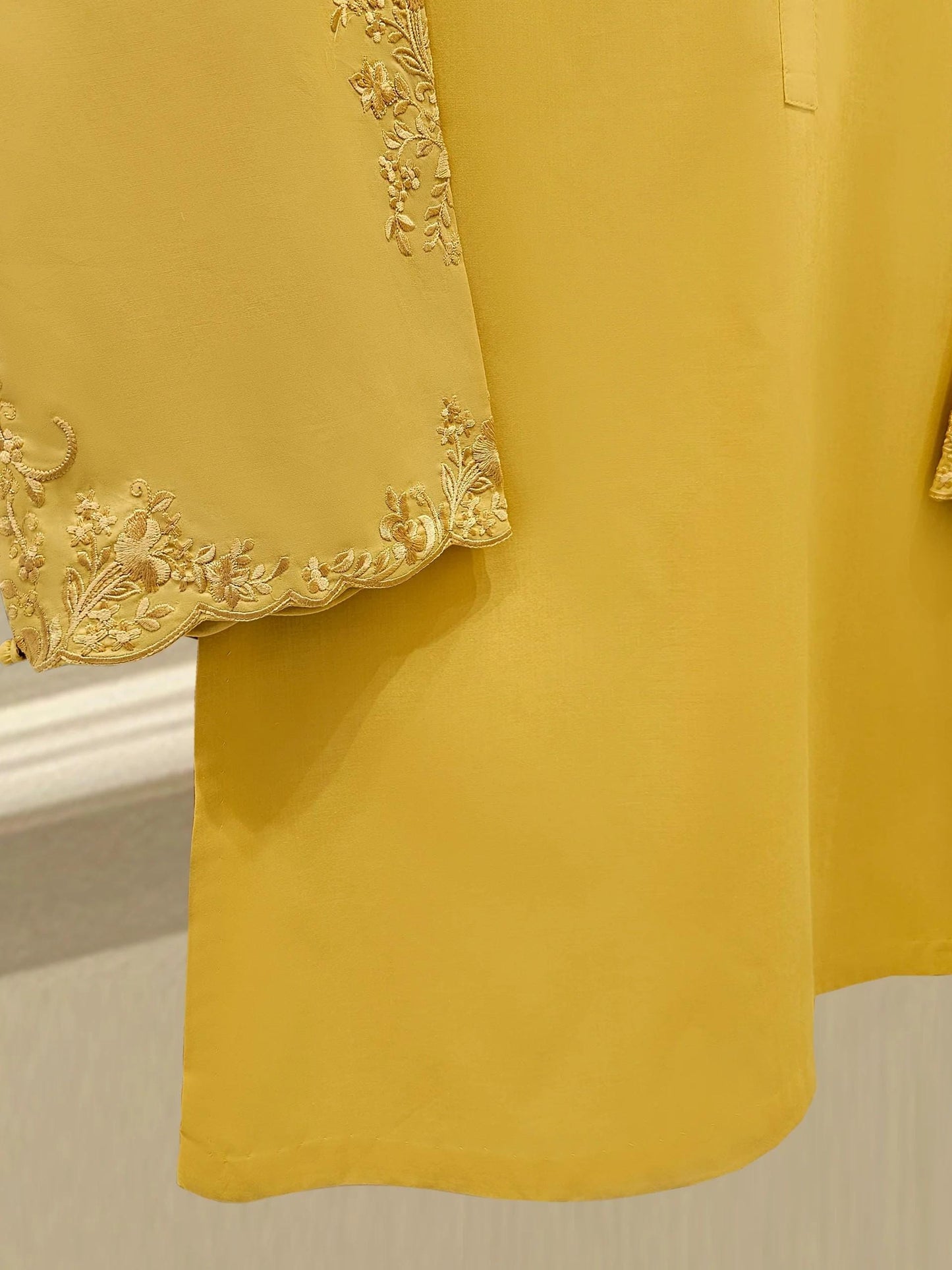 Embroidered Lawn Frock Suit: Aghanoor Mustard Shalwar Kameez