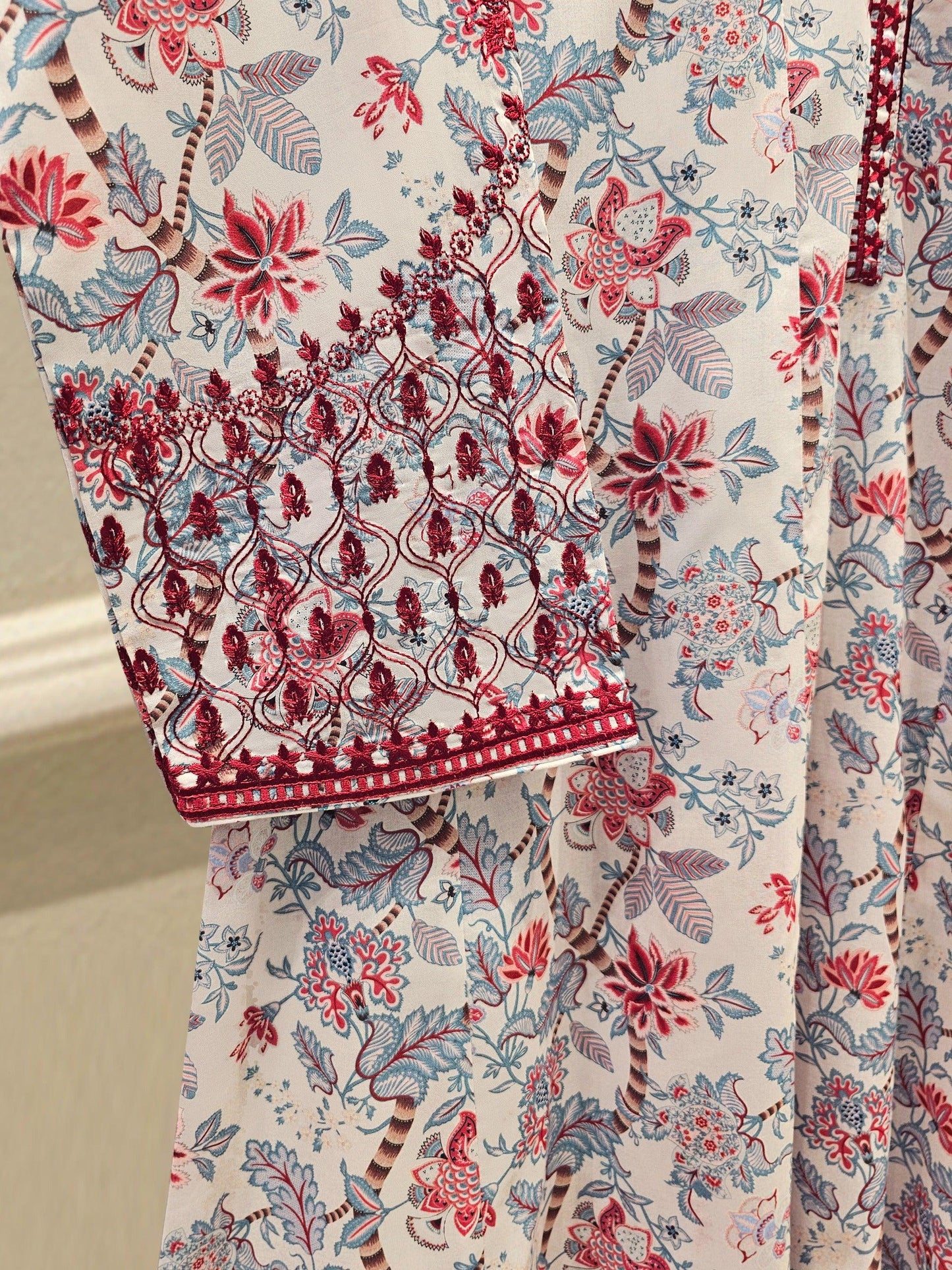 Aghanoor 2 piece - Digital Printed Embroidered Summer Lawn Suit - (Size- Large, Medium) - Maroon Printed