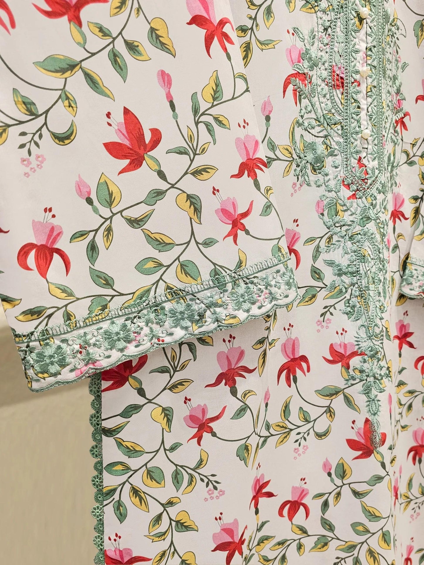 Aghanoor 2 piece - Digital Printed Embroidered Summer Lawn Suit - (Size- Large, Medium) - White Printed