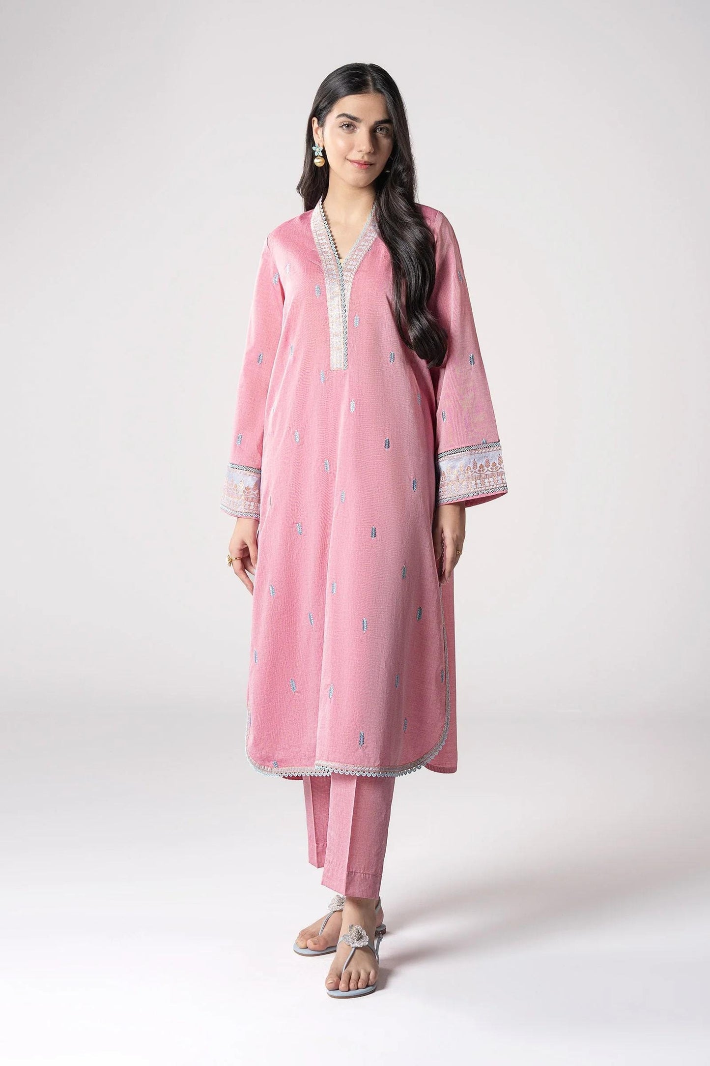 Maria.B - 2 Pc Embroidered Two Tone Silk Suit - Ash Pink