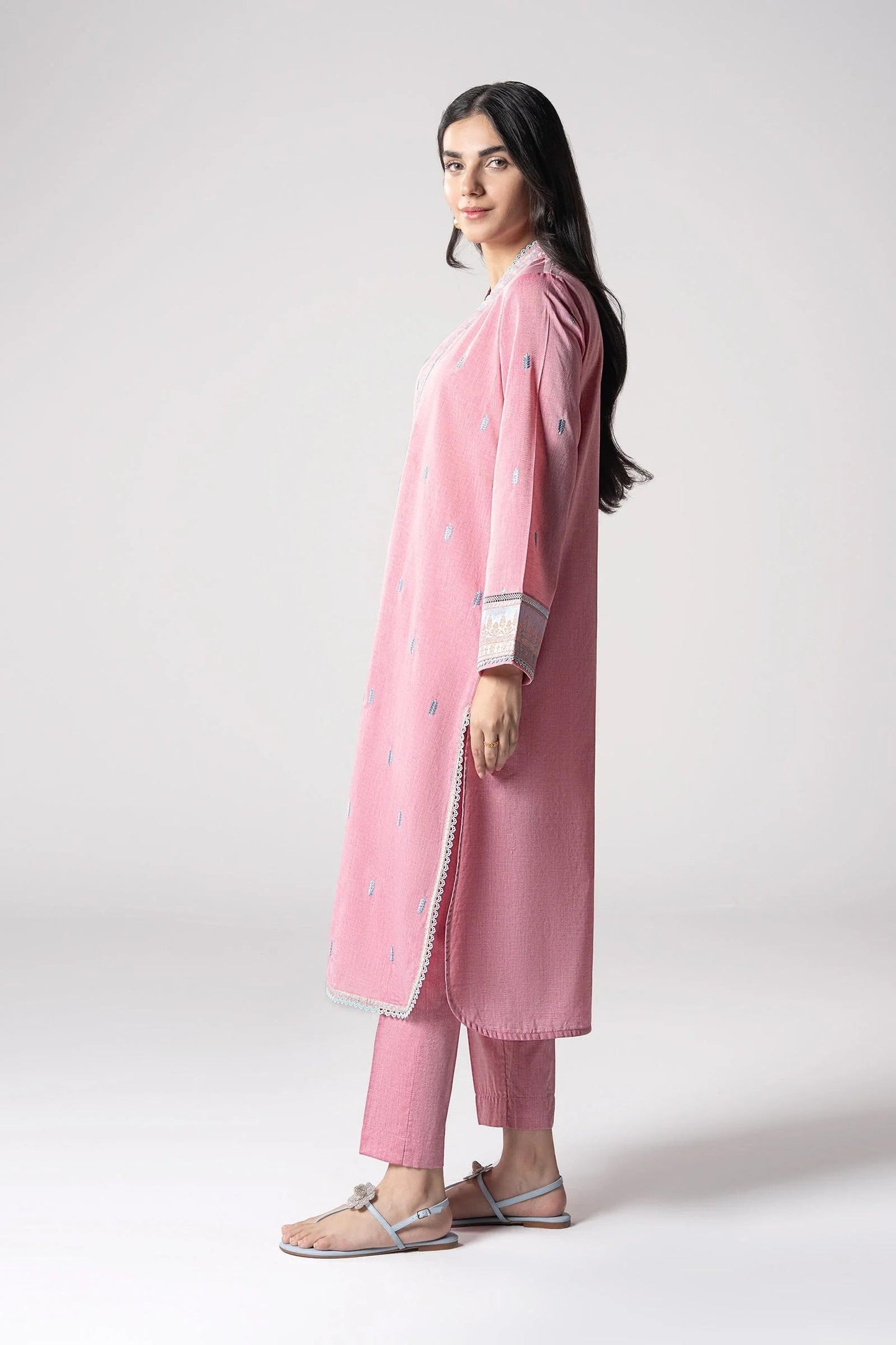 Maria.B - 2 Pc Embroidered Two Tone Silk Suit - Ash Pink