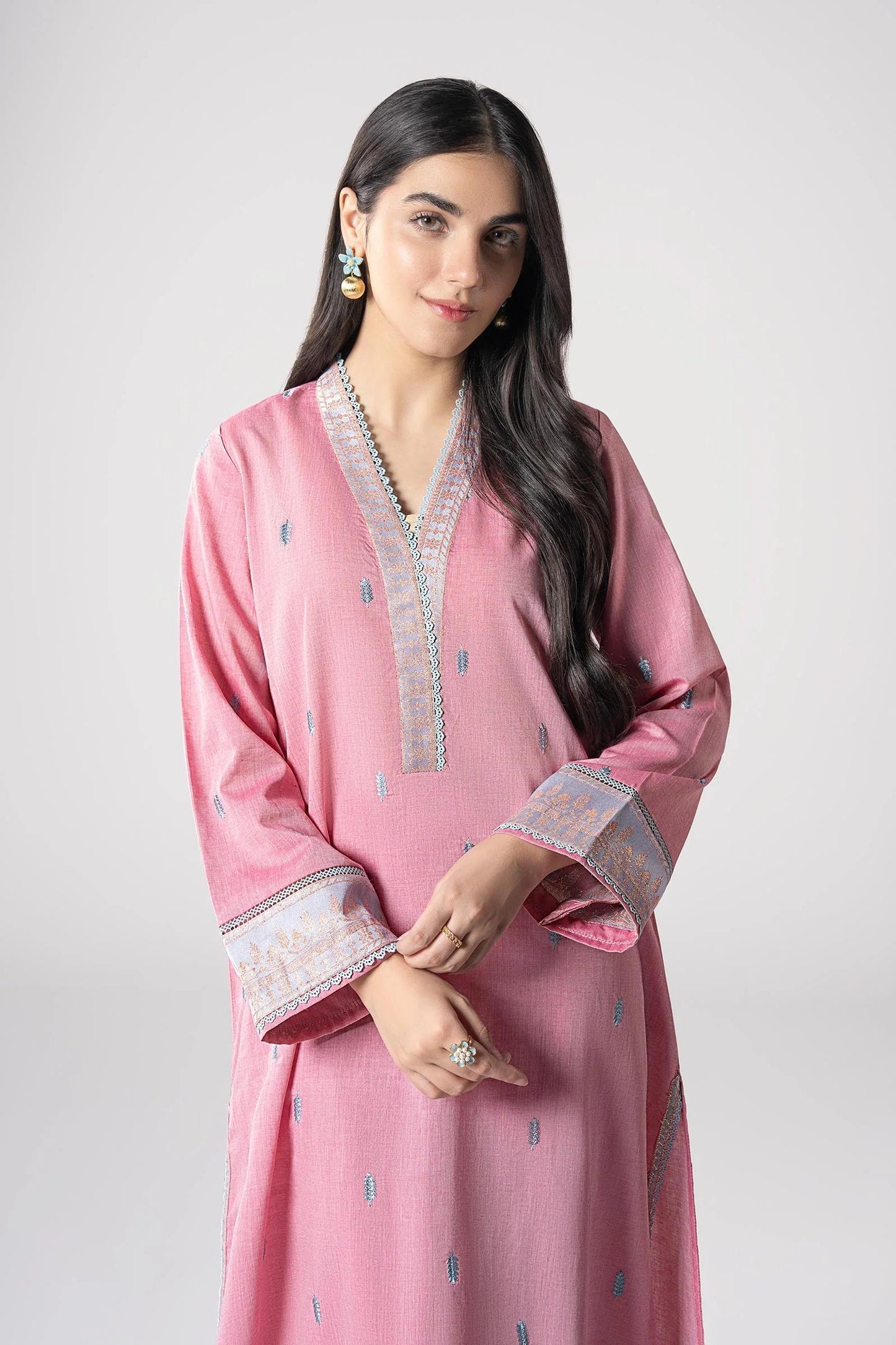 Maria.B - 2 Pc Embroidered Two Tone Silk Suit - Ash Pink