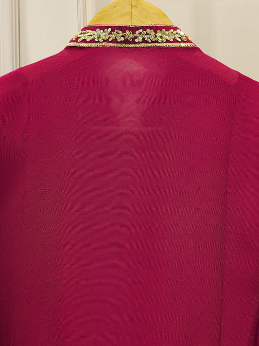 Aghanoor 3 piece - (Size- Medium, Large) -Cotton Net Embroidered Suit - Magenta
