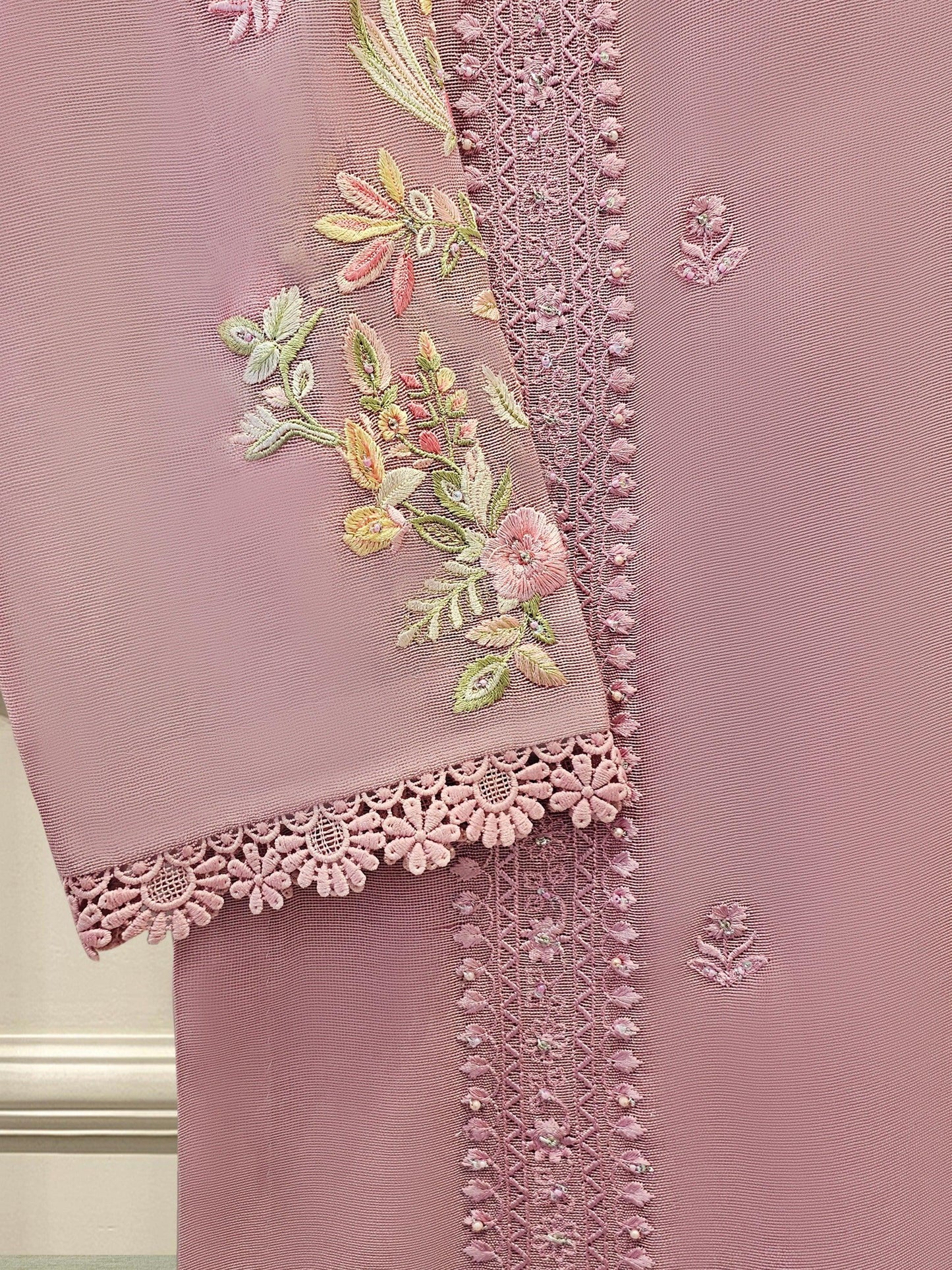 Aghanoor 2 Piece Pure Cotton Net Embroidered Suit - Pink