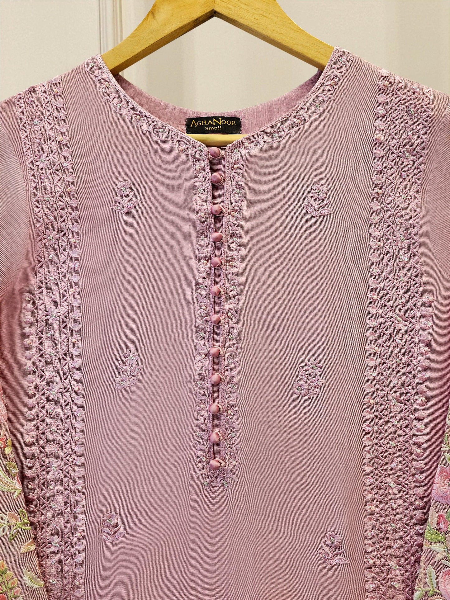 Aghanoor 2 Piece Pure Cotton Net Embroidered Suit - Pink