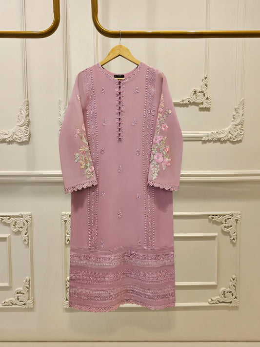 Aghanoor 2 Piece Pure Cotton Net Embroidered Suit - Pink