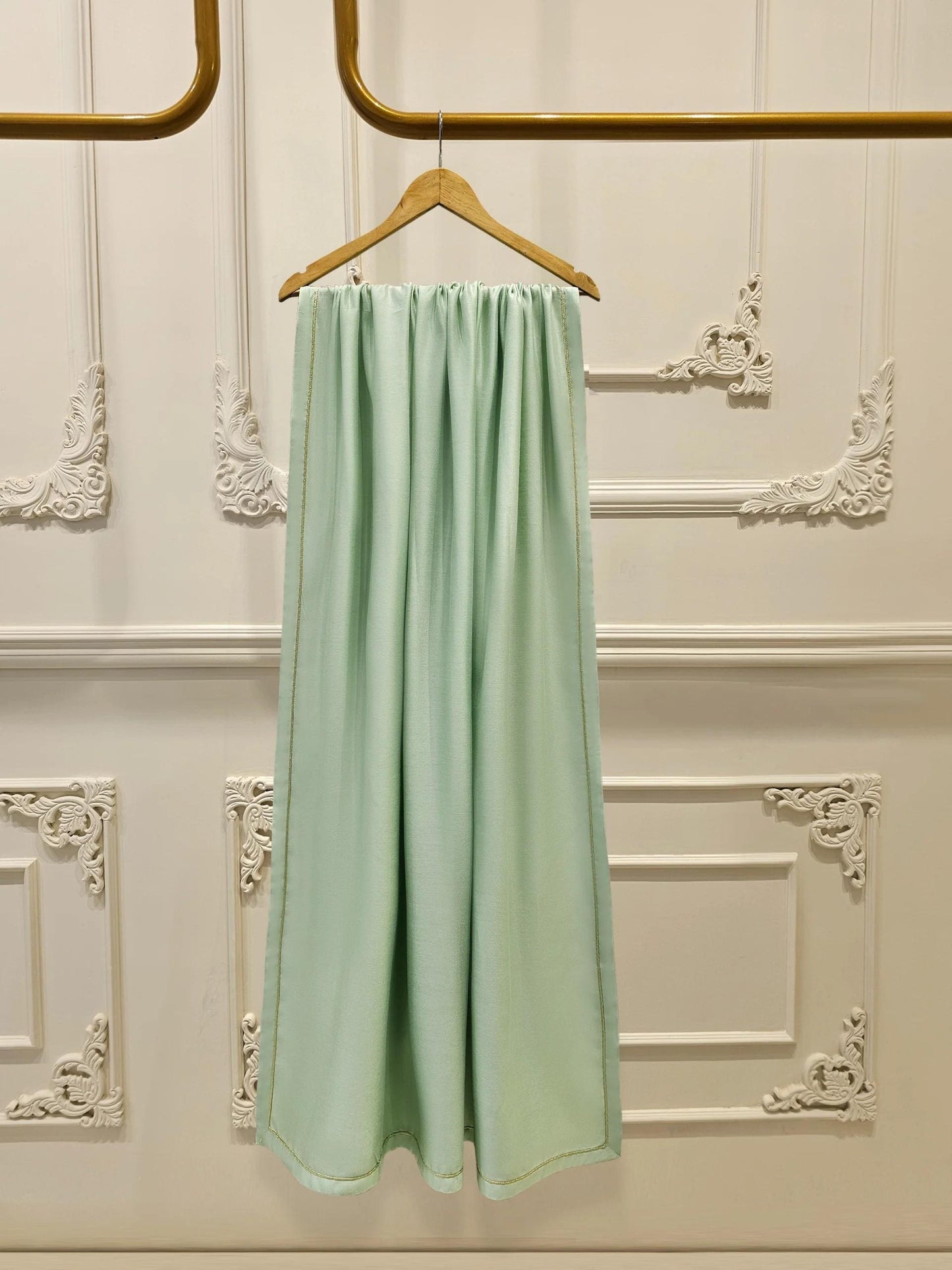 Agha Noor Embroidered Silk Net Suit: Mint Green, Korean Silk Pants