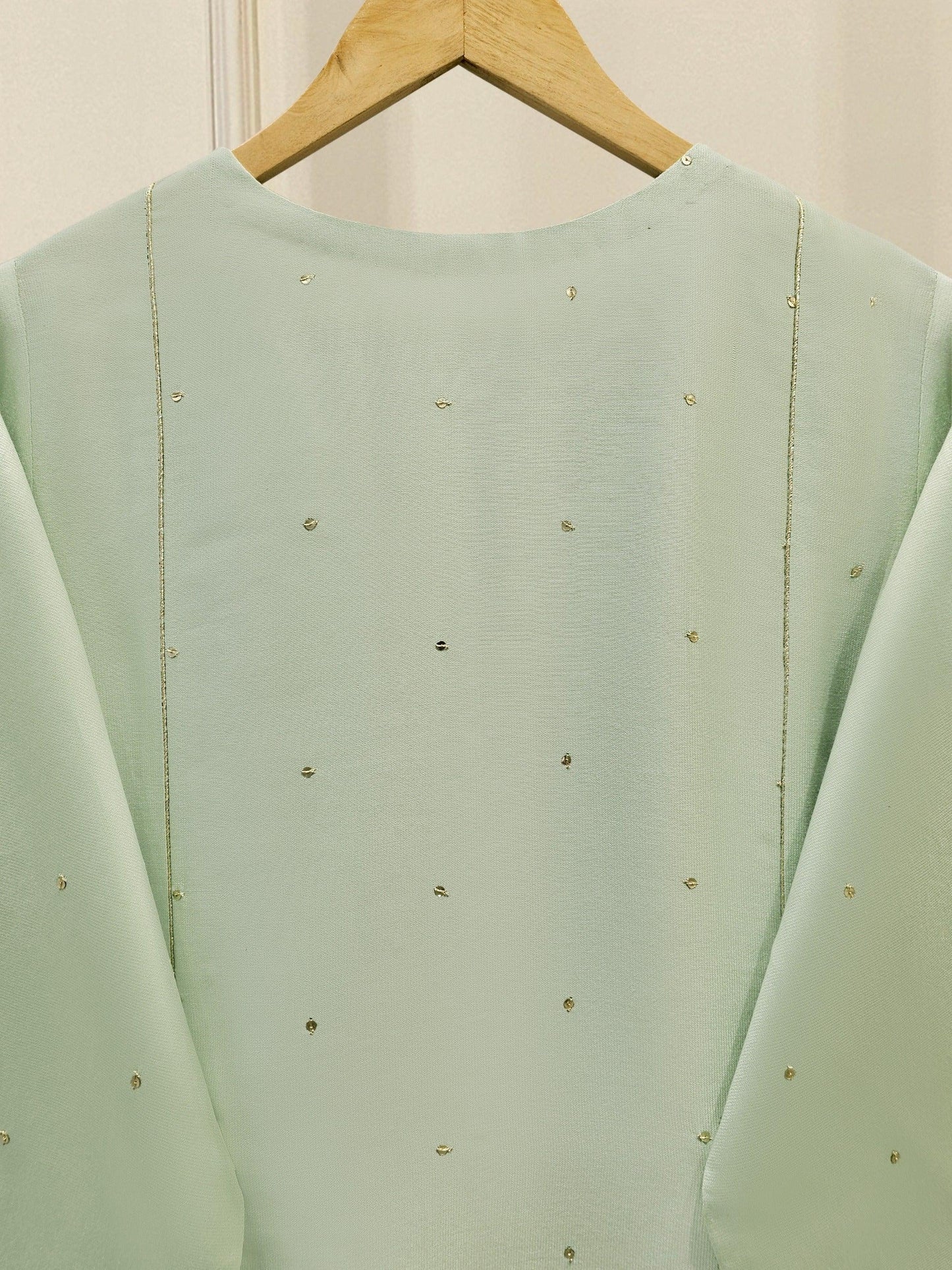 Agha Noor Embroidered Silk Net Suit: Mint Green, Korean Silk Pants