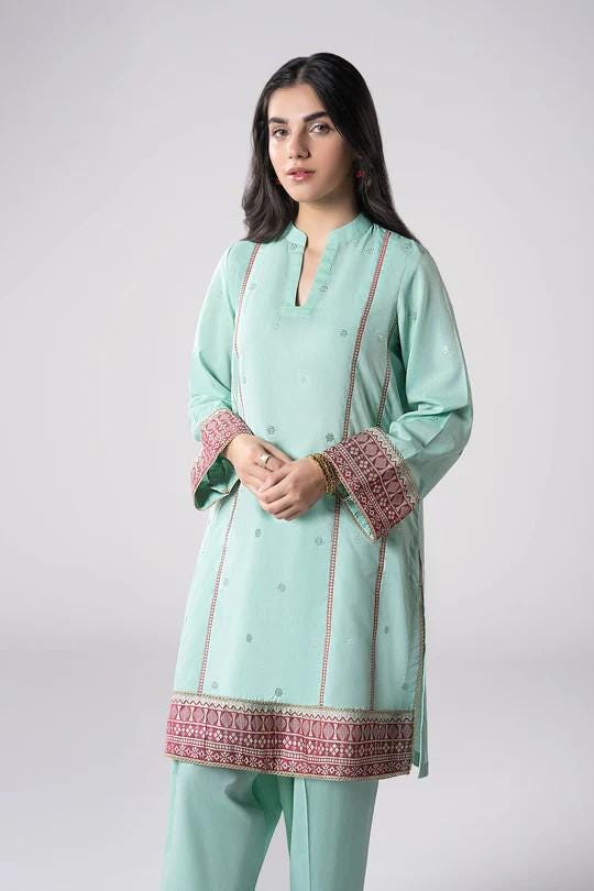 Maria.B - 2 Pc Banarsi Border Embroidered Two Tone Silk Suit