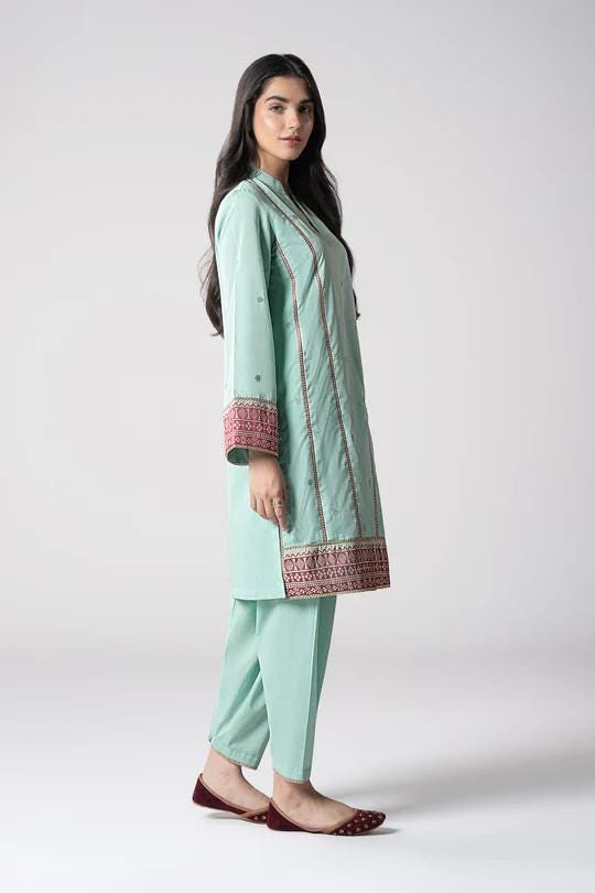 Maria.B - 2 Pc Banarsi Border Embroidered Two Tone Silk Suit