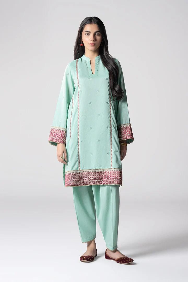 Maria.B - 2 Pc Banarsi Border Embroidered Two Tone Silk Suit