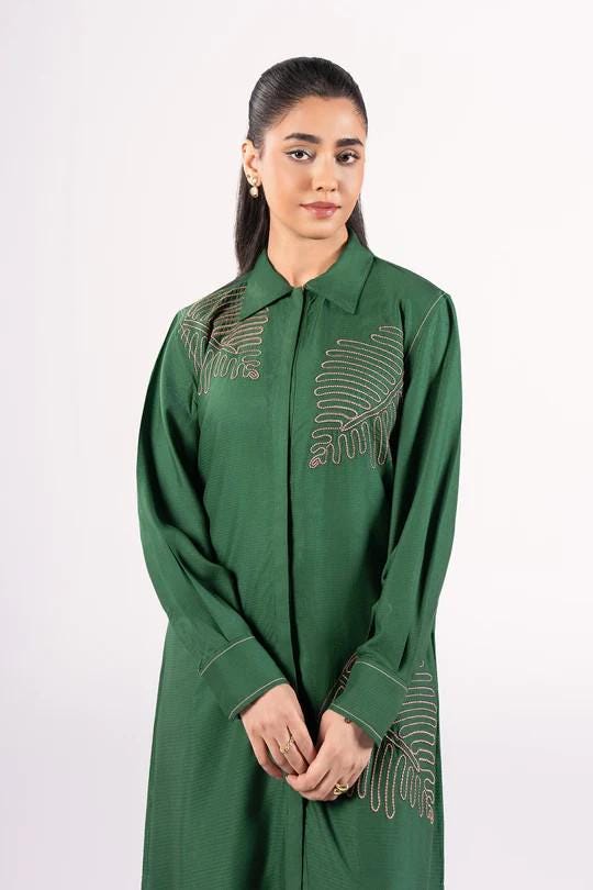 Maria.B - Embroidered Ripstop Shirt  (Medium, Large) - Green - shirt Only