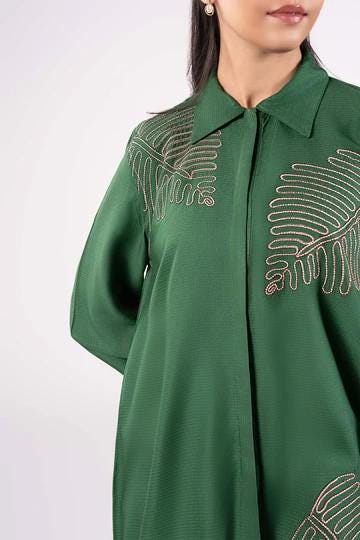 Maria.B - Embroidered Ripstop Shirt  (Medium, Large) - Green - shirt Only