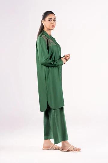 Maria.B - Embroidered Ripstop Shirt  (Medium, Large) - Green - shirt Only