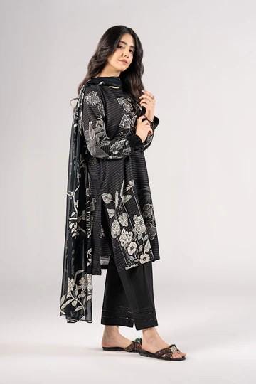 Maria.B - 2 Pc Embroidered Lurex Cotton Suit - Chiffon Dupatta - Large