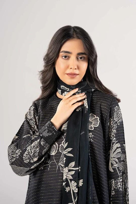Maria.B - 2 Pc Embroidered Lurex Cotton Suit - Chiffon Dupatta - Large