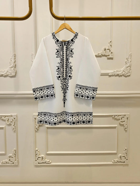 Aghanoor 2 piece - Pure Embroidered Summer Lawn Suit - White - India Pakistan Bangladesh Shalwar Kameez