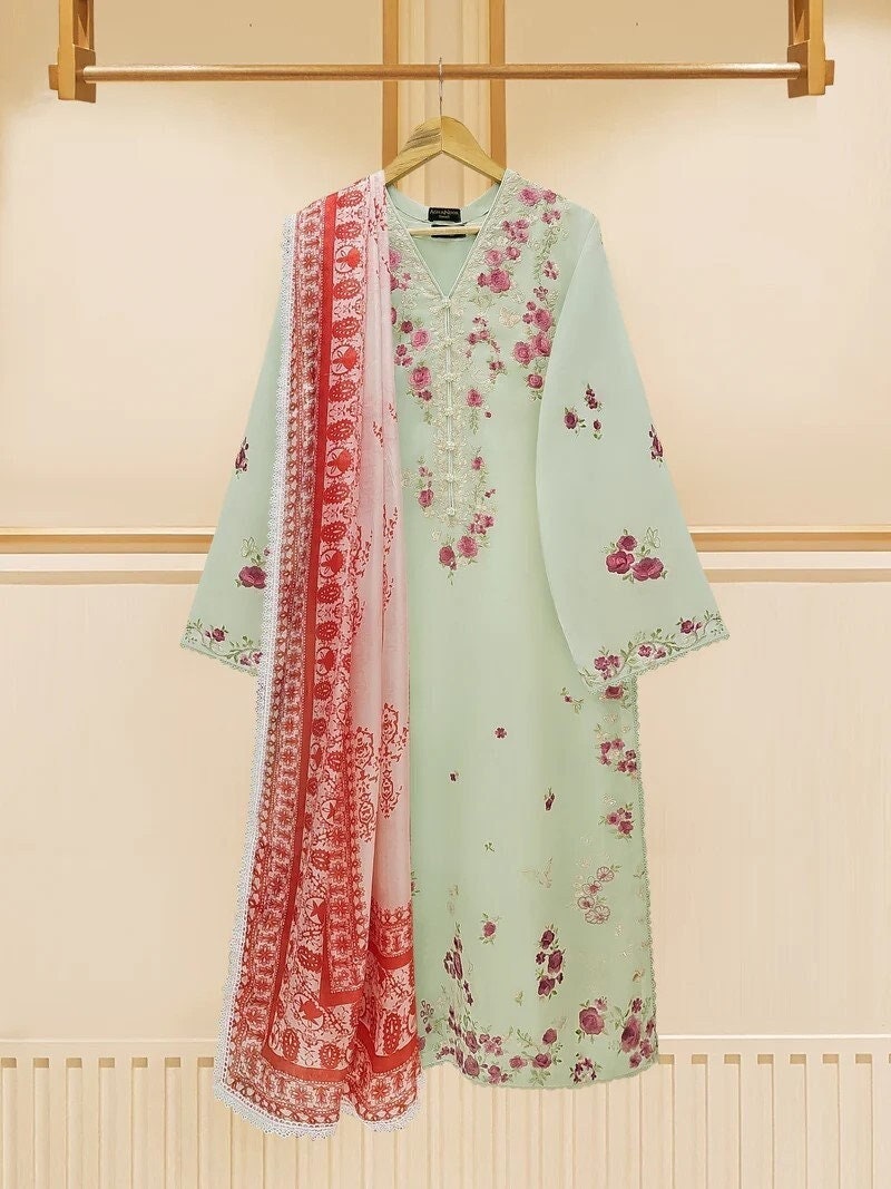 Embroidered Agha Noor 3 Piece Suit - Pista Green (Size-L)