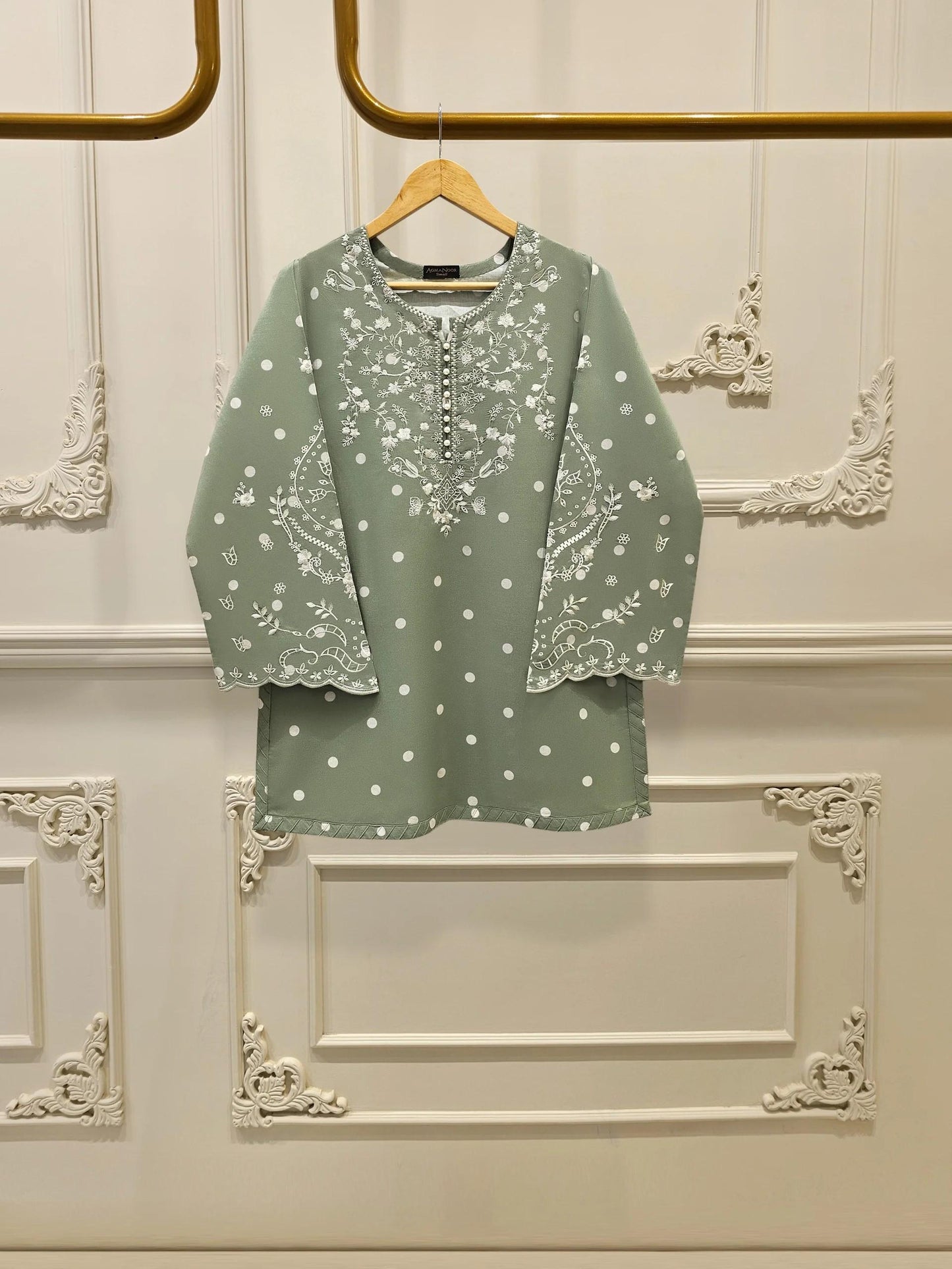 Aghanoor 2 piece - Pure Embroidered Lawn Suit - Size (Large) - Sage Green