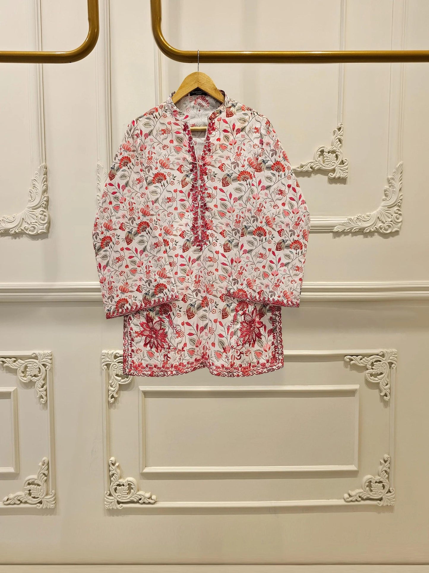 Aghanoor 2 piece - Digital Printed Embroidered Summer Lawn Suit - (Size- Large, Medium) - Red Printed
