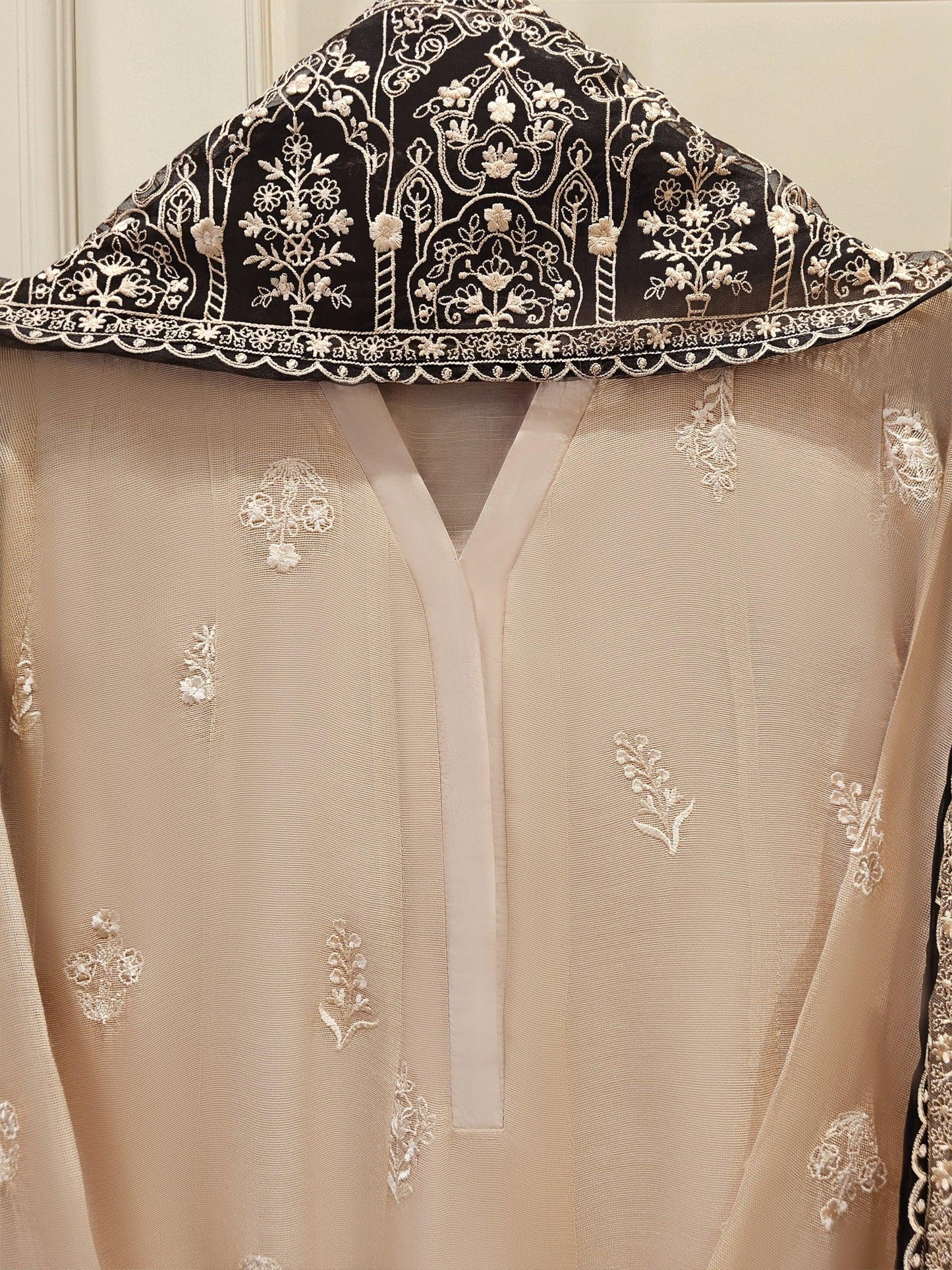 Aghanoor 3 Piece Pure Embroidered Cotton Net Suit Size (Medium, Large) - Beige