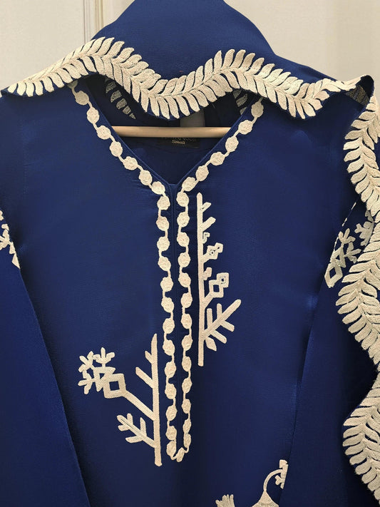 Agha Noor 3 Piece Pure Silk Net Embroidered Suit - Navy Blue