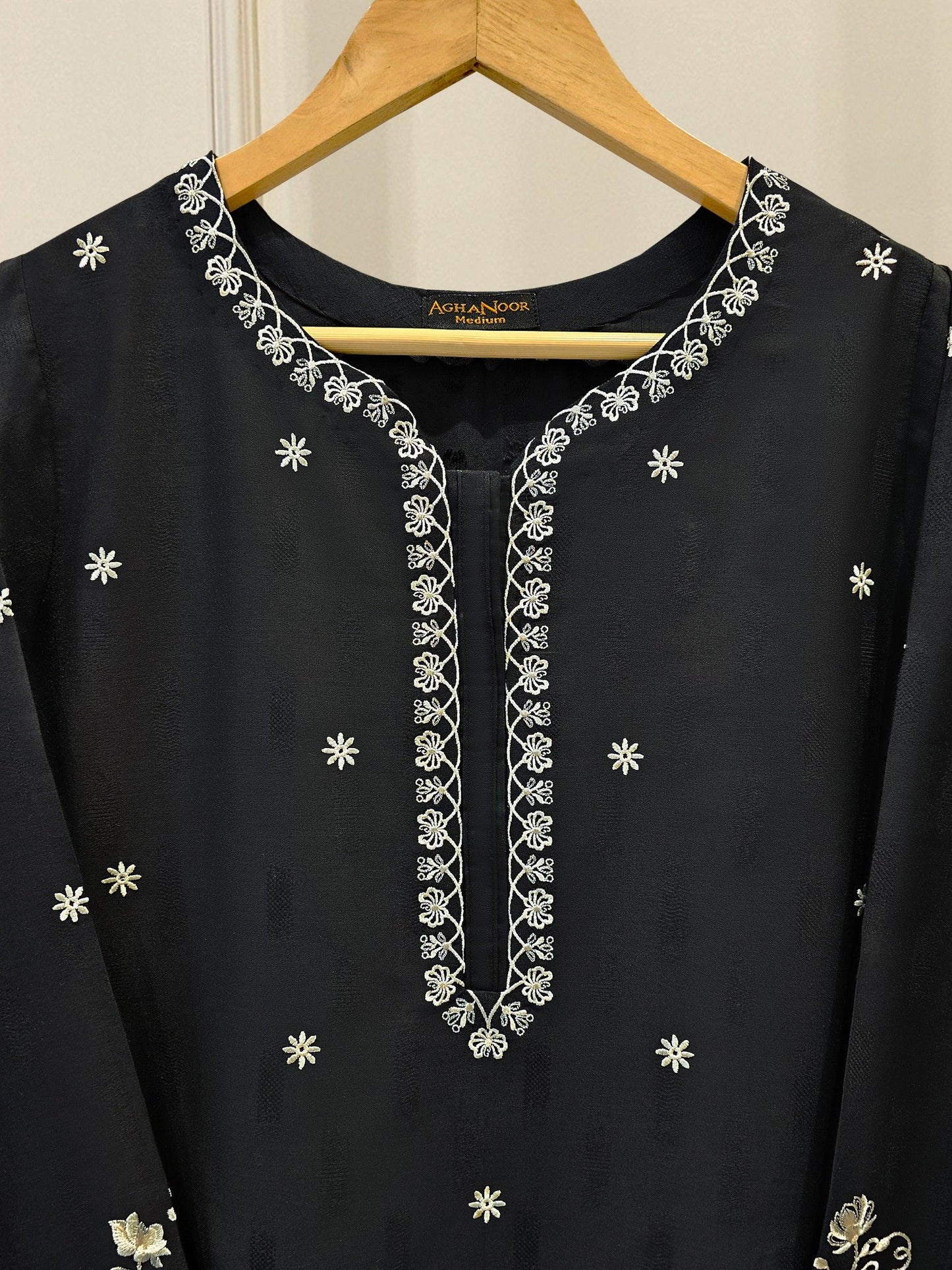 Aghanoor 2 piece - (Size-L, M) Embroidered Jacquard Suit - Black
