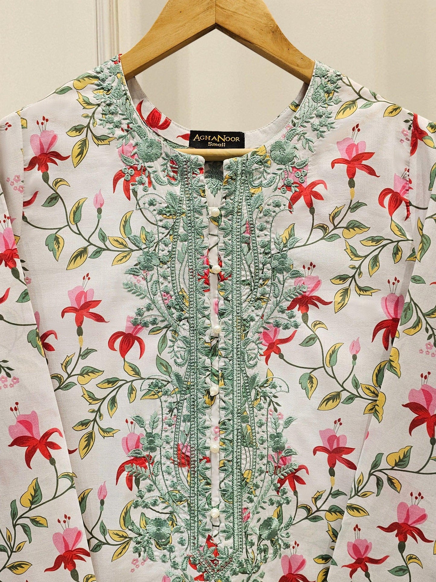 Aghanoor 2 piece - Digital Printed Embroidered Summer Lawn Suit - (Size- Large, Medium) - White Printed