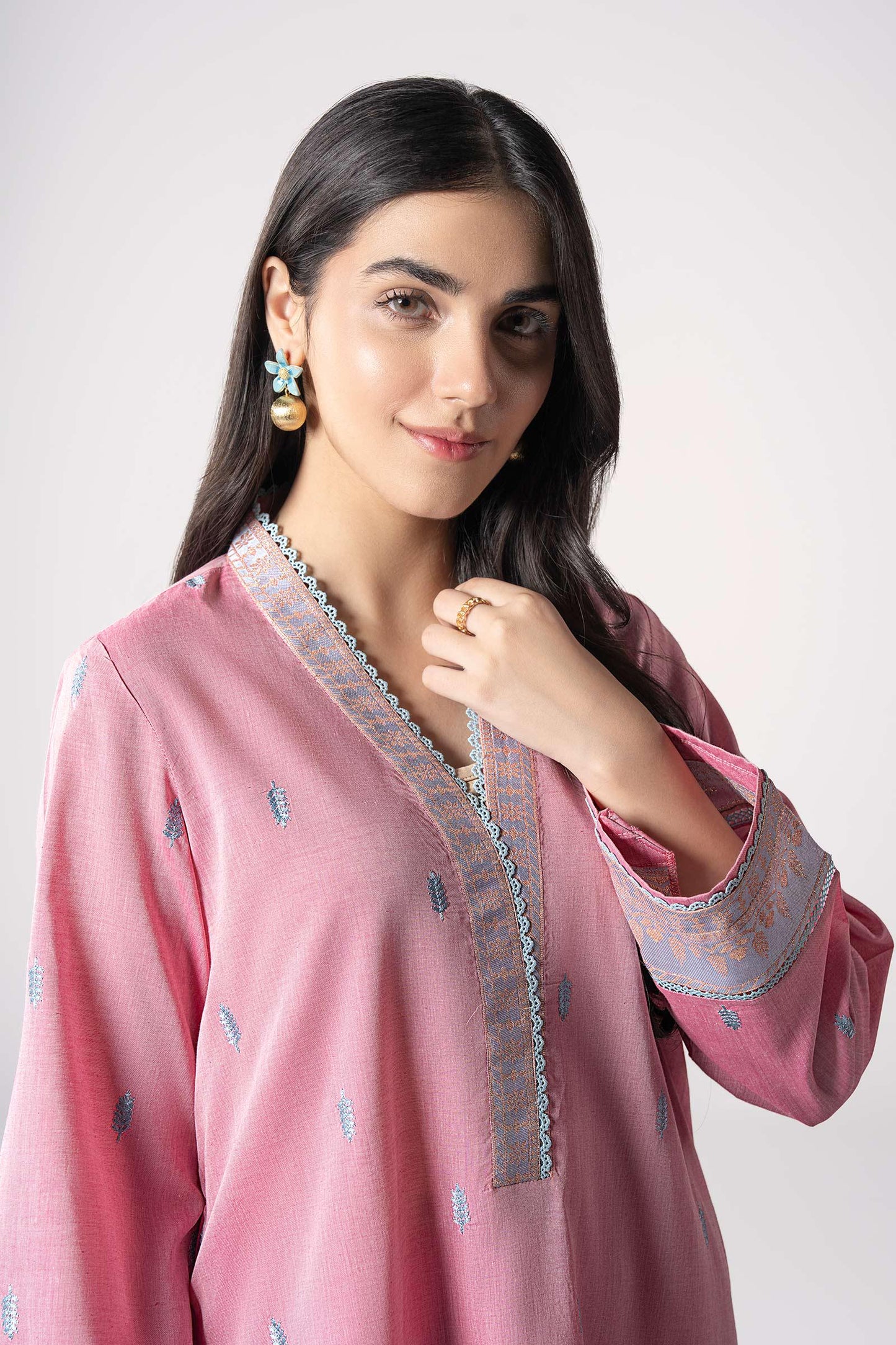 Maria.B - 2 Pc Embroidered Two Tone Silk Suit - Ash Pink