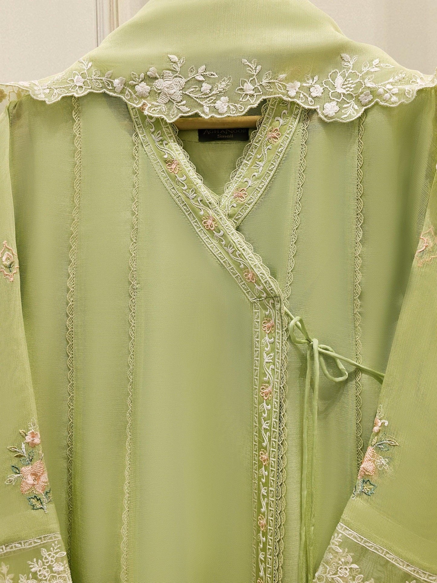 Aghanoor 3 Piece Pure Embroidered Angrakha Cotton Net Suit Size (Medium, Large) - Green