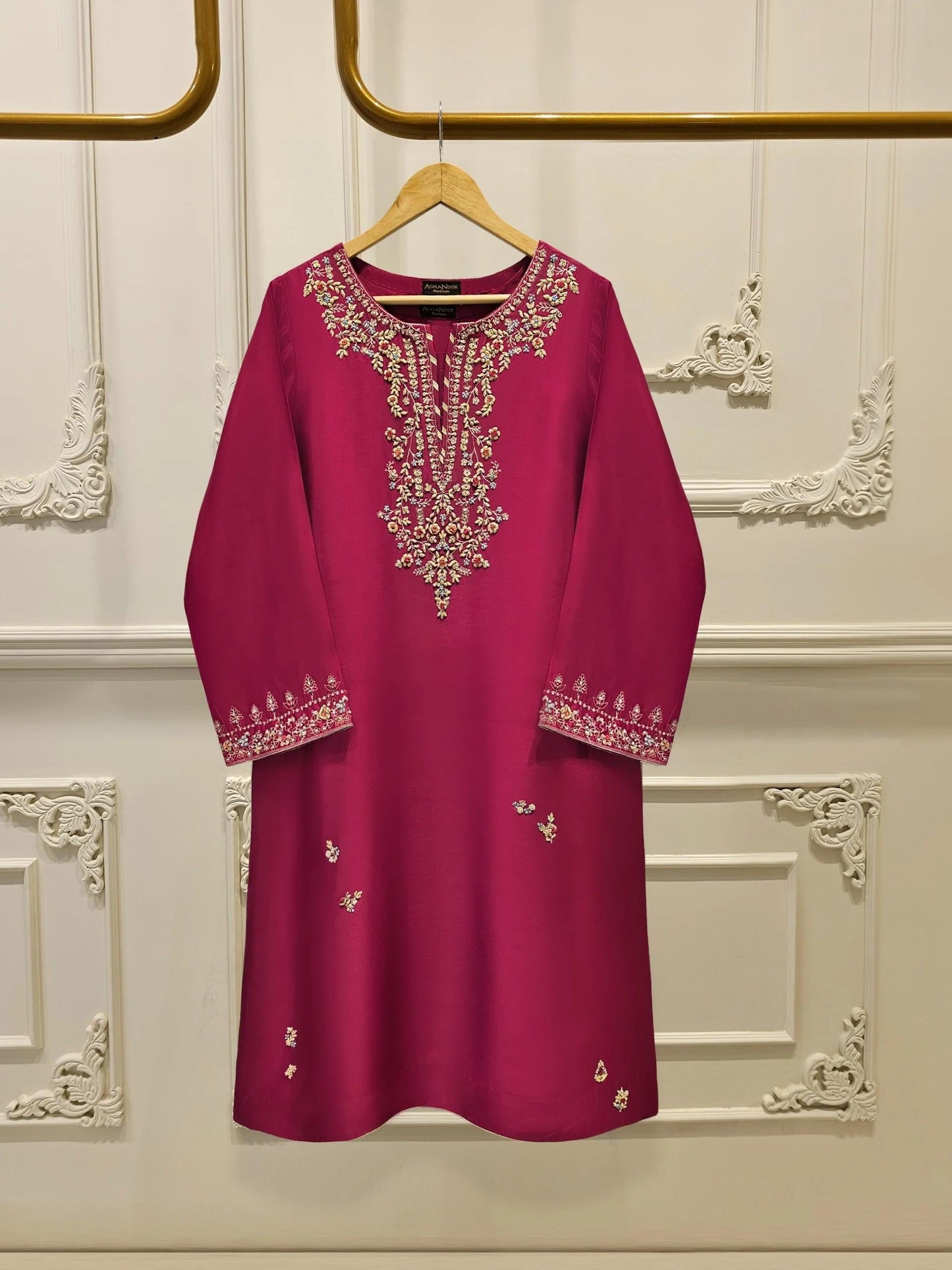 Agha Noor 2 piece - Pure Embroidered Sheesha Silk Suit - Maroon