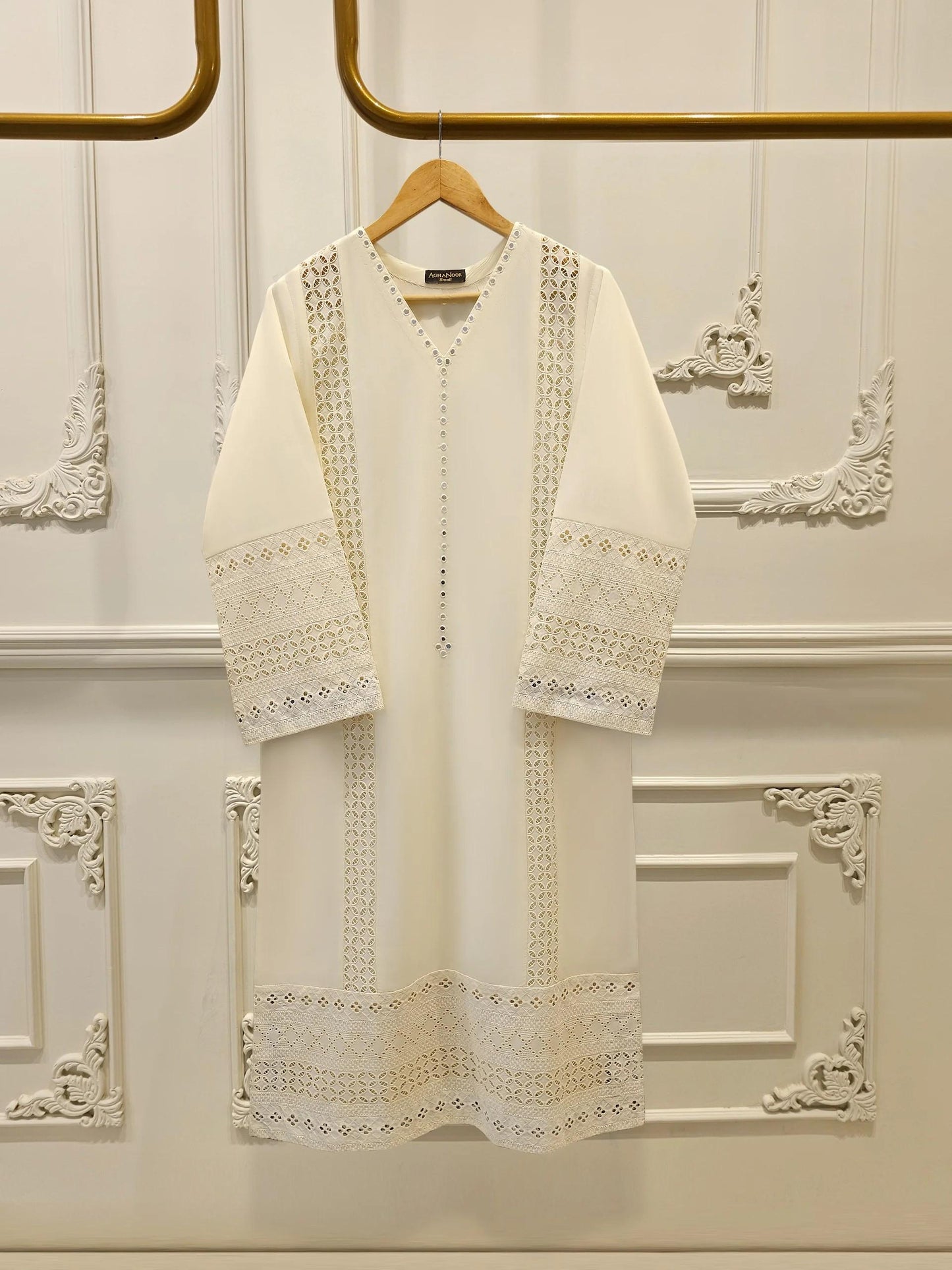 Agha Noor 2 piece Embroidered Lawn Suit - Off White