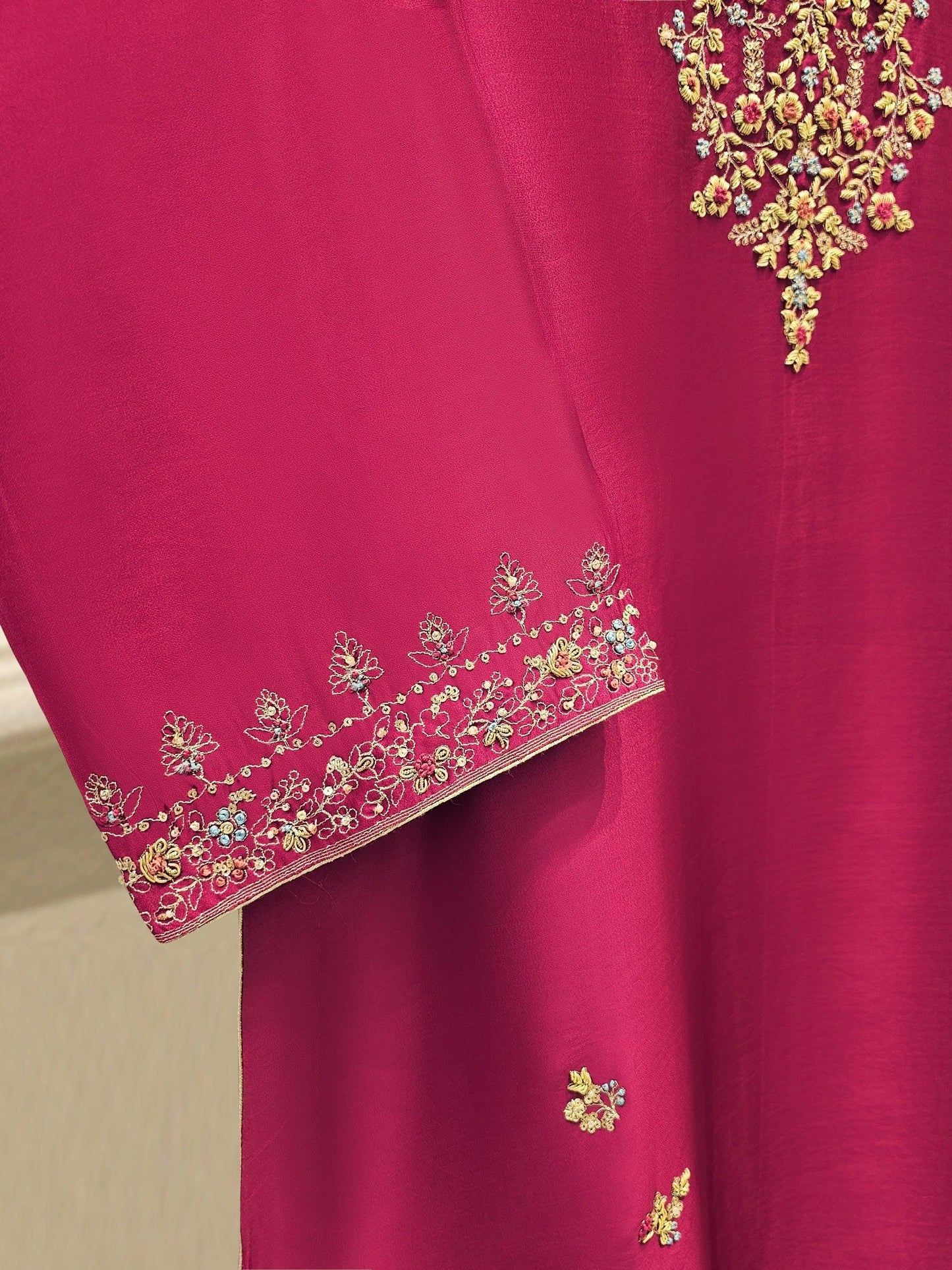 Agha Noor 2 piece - Pure Embroidered Sheesha Silk Suit - Maroon